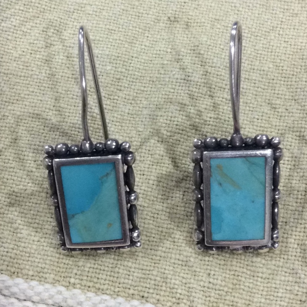 Square 925 Sterling Turquoise Earrings